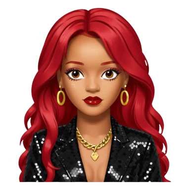 Rihanna with long red hair, black sequin outfit sticker