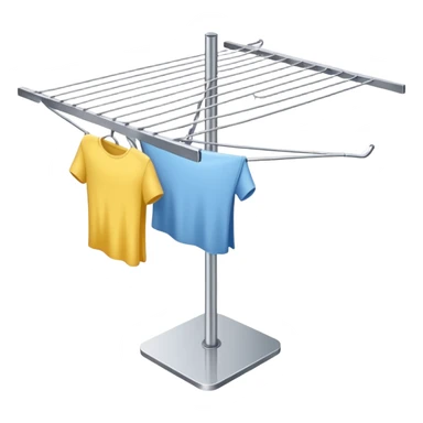 Clothes Drying Rack with a single central steel post, and fanning-out clotheslines at the top sticker