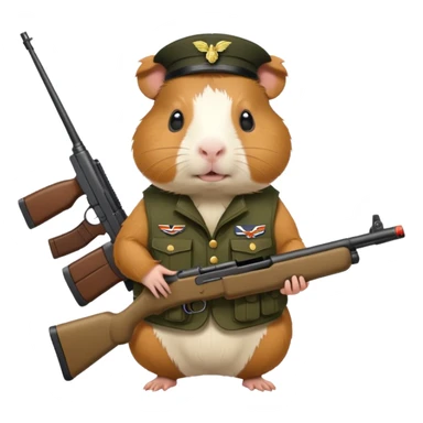 guinea pig in a military vest, holding a rifle, no hat sticker