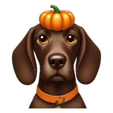 A chocolate doodle dog with a jack on lantern on its head sticker