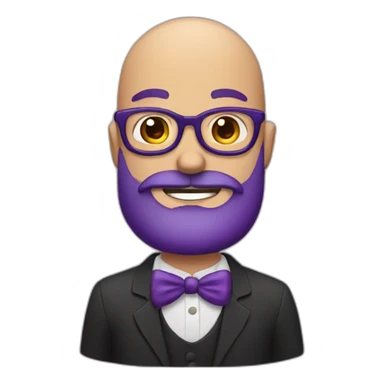 bald man with glasses and a beard with an eggplant in his hand sticker