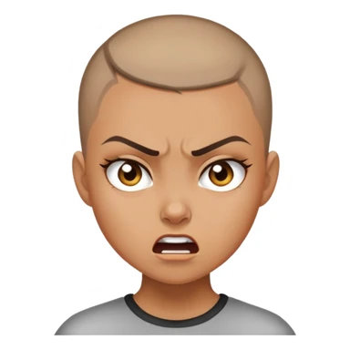 Girl showing anger, tan skin tone, buzzcut sticker