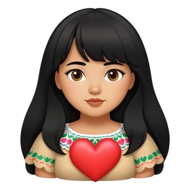 Mexican girl with bangs black long hair plus size with a heart sticker