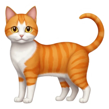 full body orange domestic shorthair slim cat with yellow/orange eyes paw being white and the other being half sticker