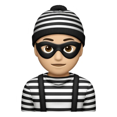 an emoji depicting a robber wearing a black-and-white striped shirt, a black mask, and a beanie sticker