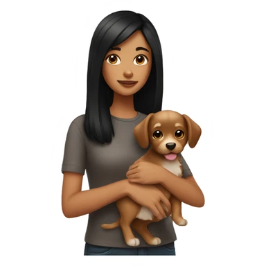 Black haired girl holding brown puppy sticker