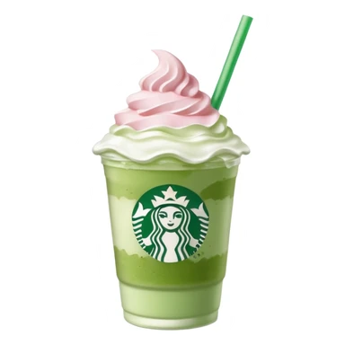 Clear Starbucks cup, no logo, with light pink drink, matcha foam, and whip cream on top sticker