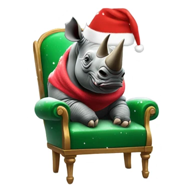 Rhino on a chair with Christmas hat and glasses while snowing  sticker