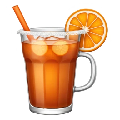 vaso de michelada, liquido rojizo, banderilla de tamarindo y rodaja de naranja sobre el vaso sticker