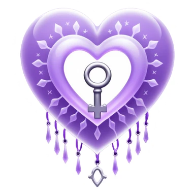 Purple ethereal occult heart floating, glowing key-like sigil at its center, veil-like mist, liminal mystical aesthetic sticker