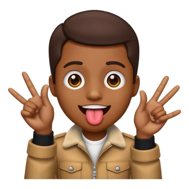 Black emoji sticking out tongue and holding up rockstar hands sticker