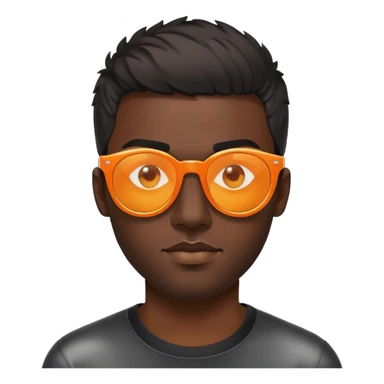 đàn ông 30 tuổi, da đen, tóc ngắn phong cách disco, đeo kính râm màu cam đen trong suốt nhìn thấy mắt, mặt ngầu sticker