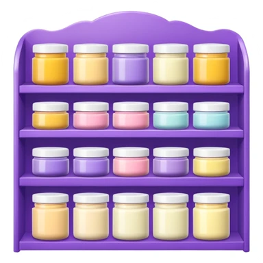 Japanese brand creams displayed on a purple storage shelf, arranged with horizontal variation and vertical consistency. sticker