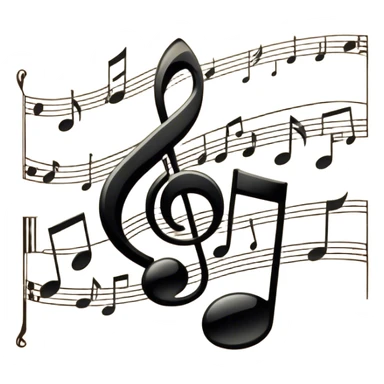 Cinematic Realistic Music Notes, crisp black ink on vintage sheet music, slightly curled edges, soft candlelight casting subtle shadows, glowing with an artistic and nostalgic charm. sticker