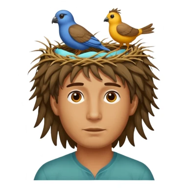 Man who has a birds nest on top of his head for hair sticker