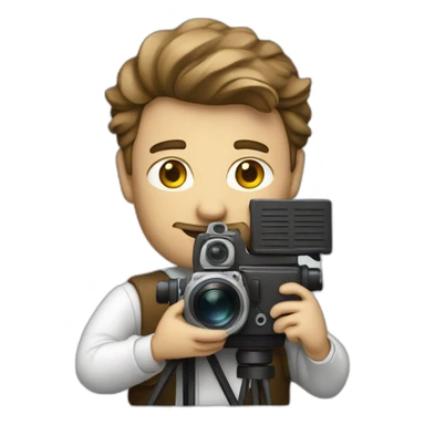 White film director holding a cinema camera sticker