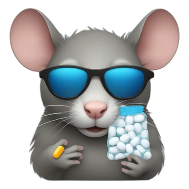 Rat wearing sunglasses with a plastic bag of pills sticker
