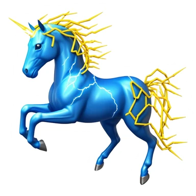 3D yellow electric horse made of lightning bolts, yellow electric wires, blue electricity sparks, dynamic running pose sticker