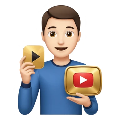 a happy holding youtube golden play button sticker