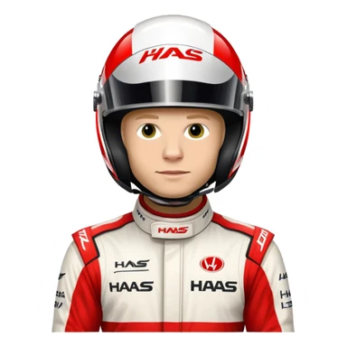 Kevin Magnussen, Formula 1 driver for Haas team, wearing white and red Haas racing suit and helmet sticker