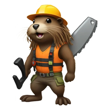 Beaver with dreadlocks in climbing gear with a chainsaw  sticker