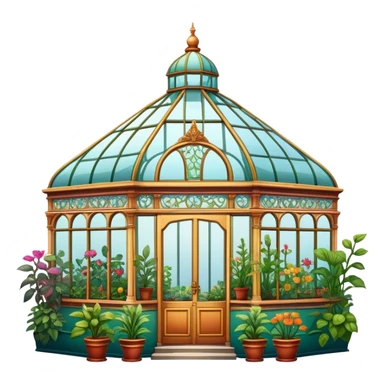 Outside view of an aesthetically pleasing, vintage, maximalist greenhouse sticker