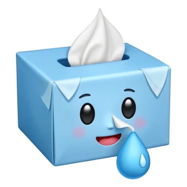 simple and expressive tissue box emoji with a tissue being pulled out and a small blue teardrop sticker