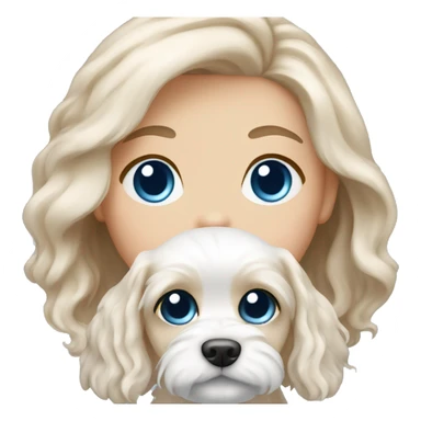 Maltese puppy with light skin  girl owner long wavy hair an blue eyes  sticker