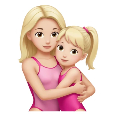 brunette trainer hugs a blonde child in a pink leotard ою в рожевому трико  sticker