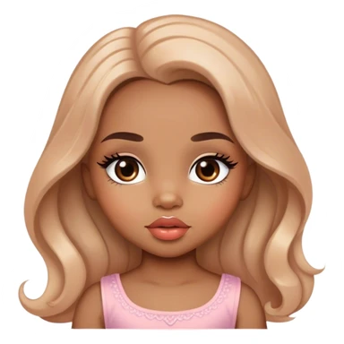 Glamourous, light brown skin tone, very beautiful toddler, with big plump peach-beige lips, long long lashes, black wavy smooth long hair, straight parting hair, brown eyes sticker