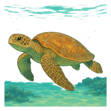sea turtle in beautiful clear turquoise caribbean sea underwater sticker