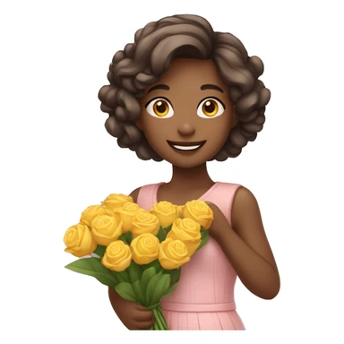Girl standing in joyful manner with bouquet of flowers sticker
