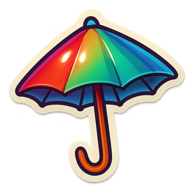 A cocktail umbrella in retro stickers style, with bright colors and a playful design sticker