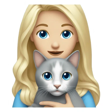 blonde girl blue eyes holding grey cat sticker