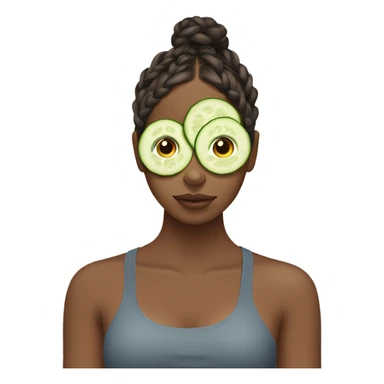 Brown girl with braids, having a spa day with cucumbers on eyes sticker