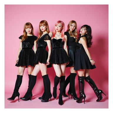photorealistic Blackpink album cover, K-pop group, pink and black, bold and glamorous sticker