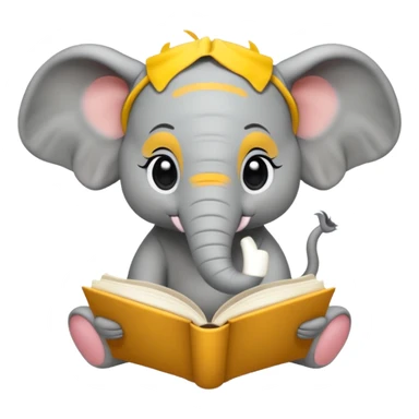 baby elephant with a book sticker