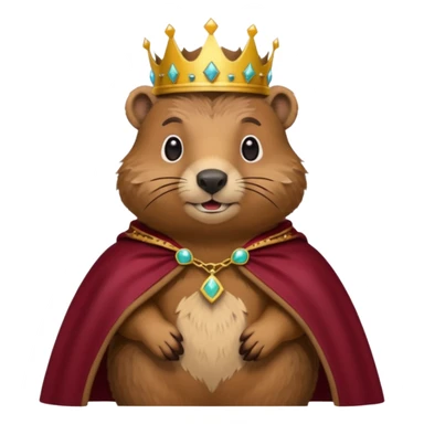 Groundhog wearing crown with a maroon cape with KPM embroidered on the cape sticker