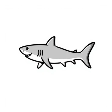 a shark in a hand-drawn doodle style, black lines, whimsical sticker