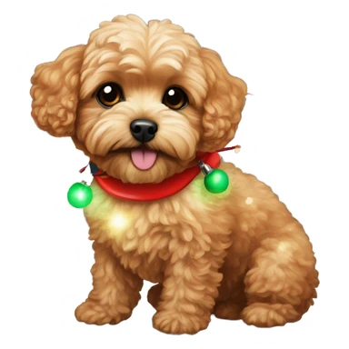 Red maltipoo with Christmas lights decorated around its neck sticker