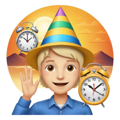 party face, alarm clock, sunset sticker
