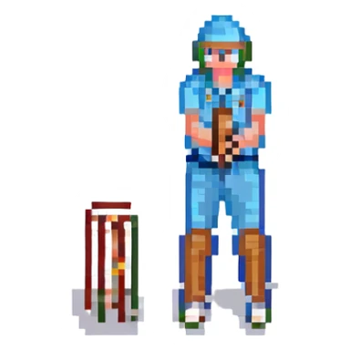 pixel art of a cricket game, retro pixel style sticker