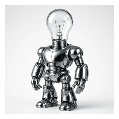 a robot with a lightbulb head, chrome style sticker
