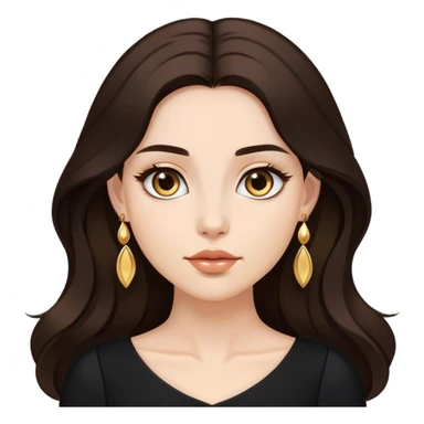 Beautiful woman,cute, long dark brown hair in dark dress with gold earrings sticker