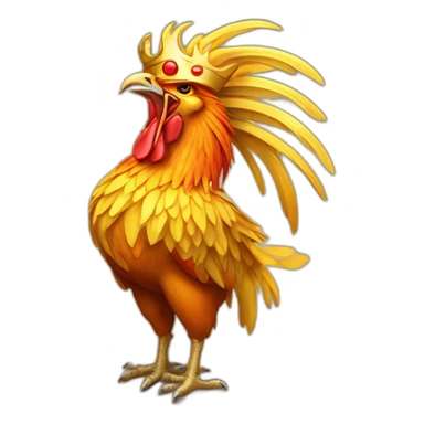 proud and howling golden phoenix rooster with a crown on its head sticker
