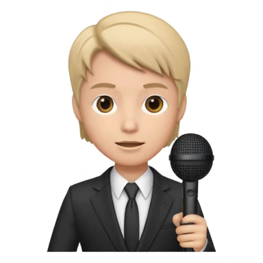 a journalist with a microphone sticker