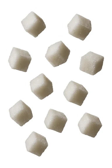 zollette di zucchero fluttuano in aria, iperrealistico 4k sticker