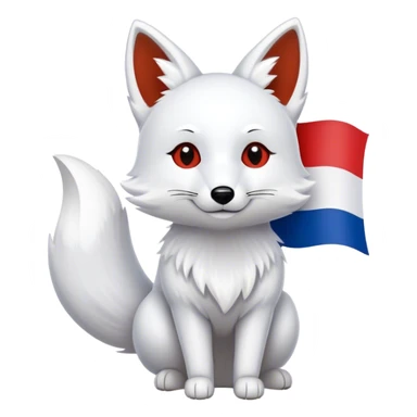 a white fox holding a french flag sticker