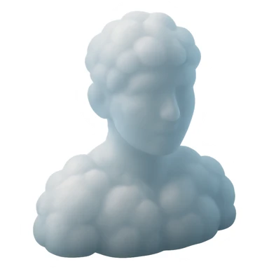 person looking straight, shoulders up, fully made of white fluffy convex clouds, matte glass style, volumetric and soft clouds, no background sticker