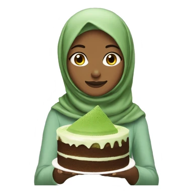 Girl with hijab eating matcha cake sticker